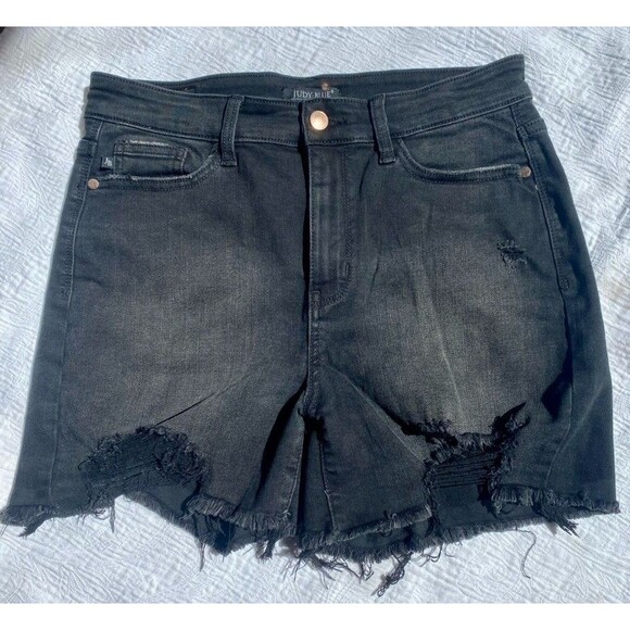 Judy Blue Shorts Womens Large Distressed High Rise Frayed Hem Denim Stretch - Picture 1 of 10